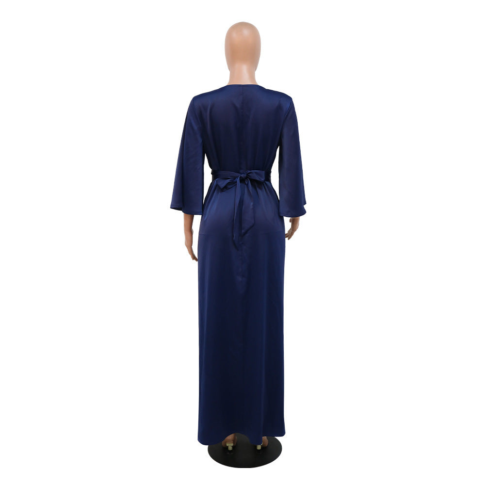 Muslim Leaves Pattern Rhinestone Belt Dubai Robe Gown - Meesal
