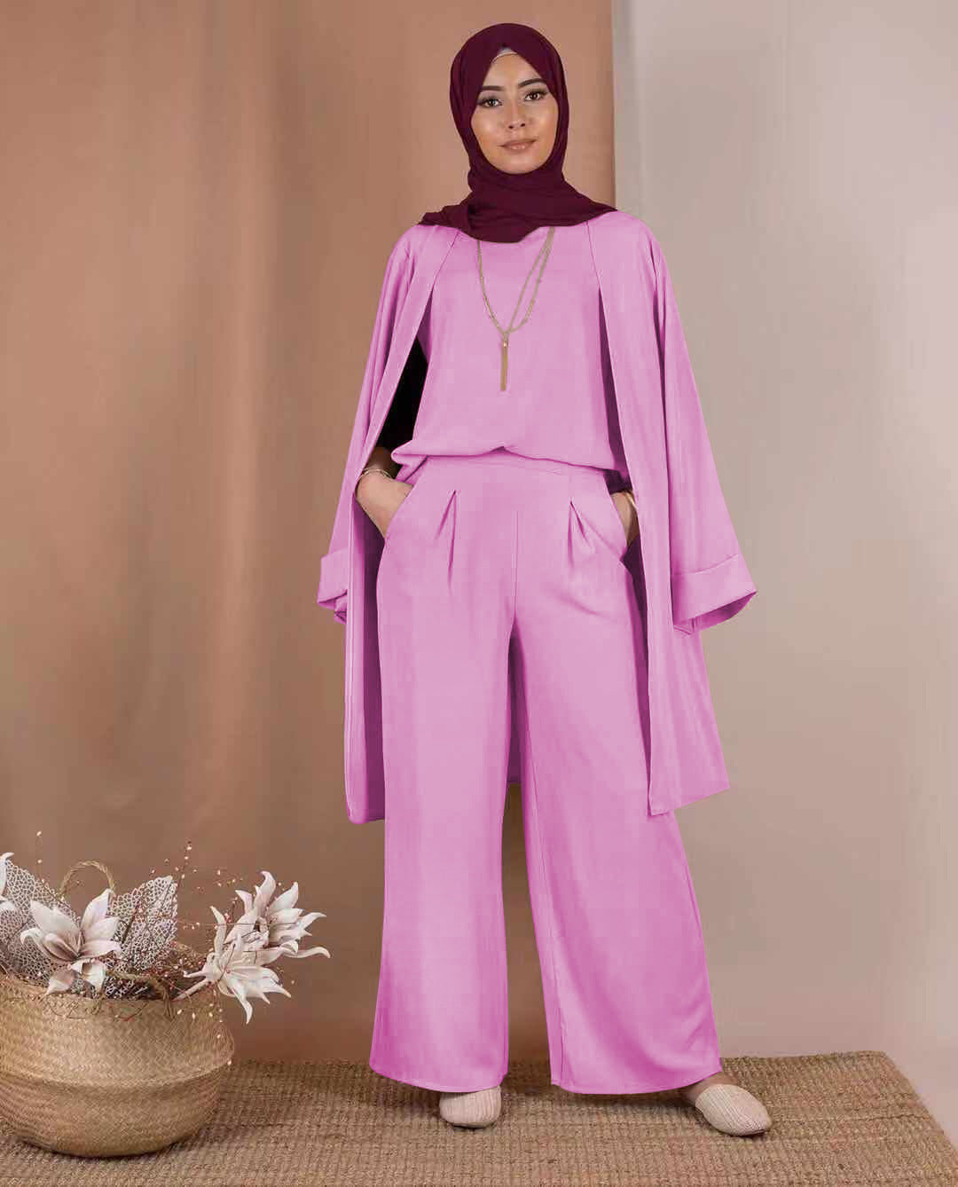 Turkish fashion solid color three-piece suit - Meesal
