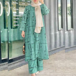 Women's Muslim Print Daily Suit Army Green Fashion Casual Set - Meesal