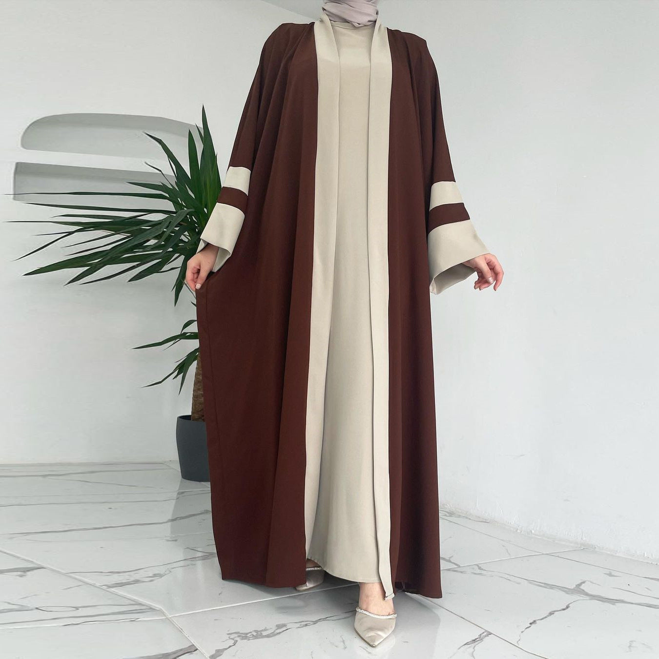 Women's Muslim Long Dress Abaya Two-piece Suit - Meesal