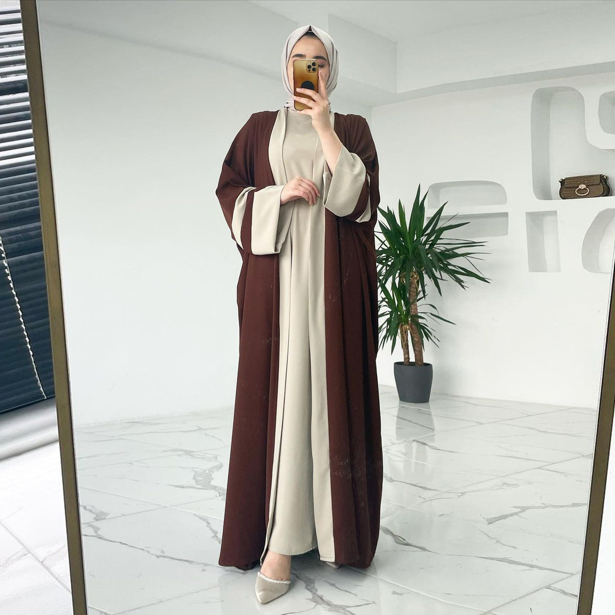 Women's Muslim Long Dress Abaya Two-piece Suit - Meesal