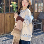 Loose Korean Style Rhombus Knitted Top - Meesal