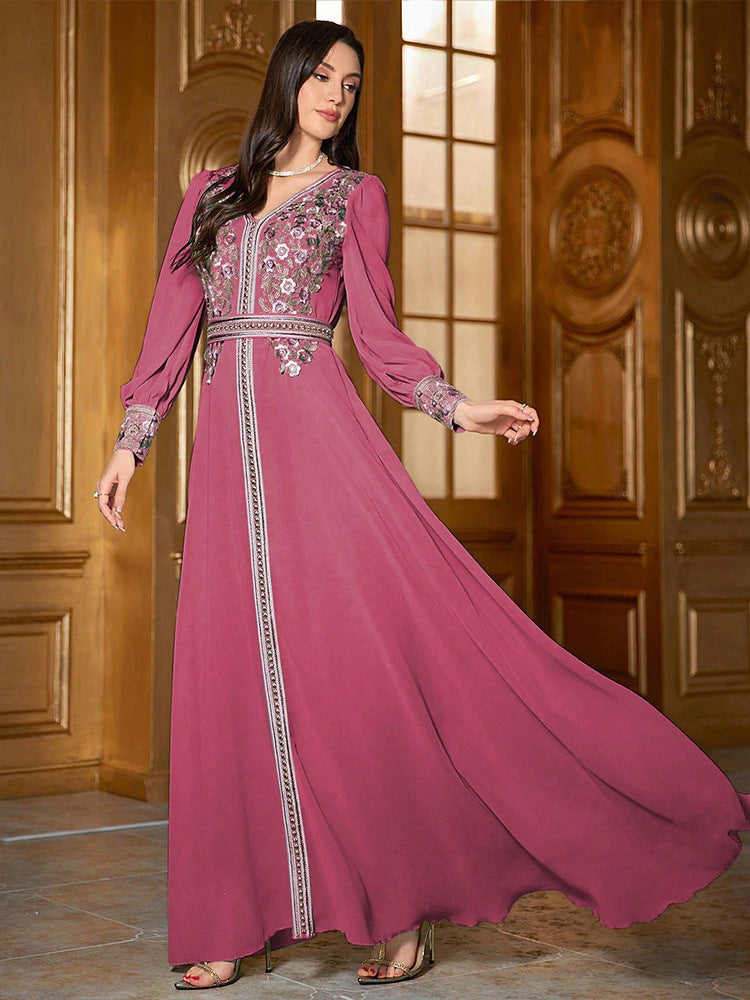 Turkish Robe Fashion Embroidered Chiffon Dress - Meesal