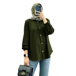 Muslim Ice Silk Wrinkle Stand-up Collar Literary Vintage Cardigan Loose Shirt Women - Meesal
