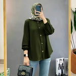 Muslim Ice Silk Wrinkle Stand-up Collar Literary Vintage Cardigan Loose Shirt Women - Meesal
