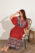 Fat Women Dresses Summer V Neck Print Beach Dress - Meesal
