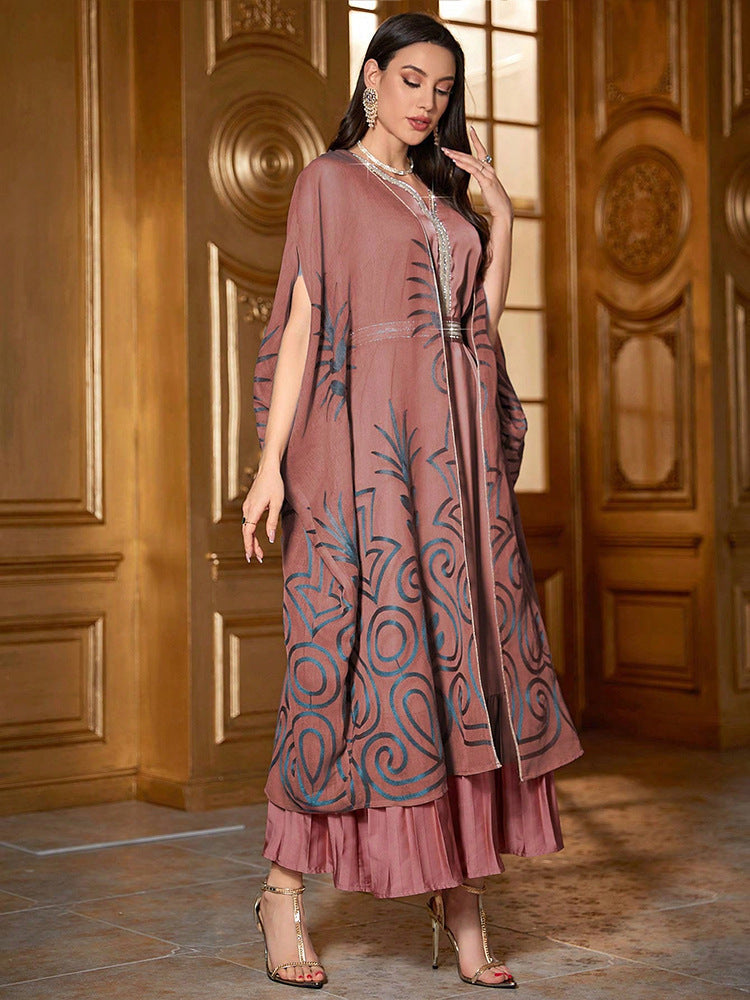 Fashion  Embroidered 34 Sleeve Dubai Robe - Meesal
