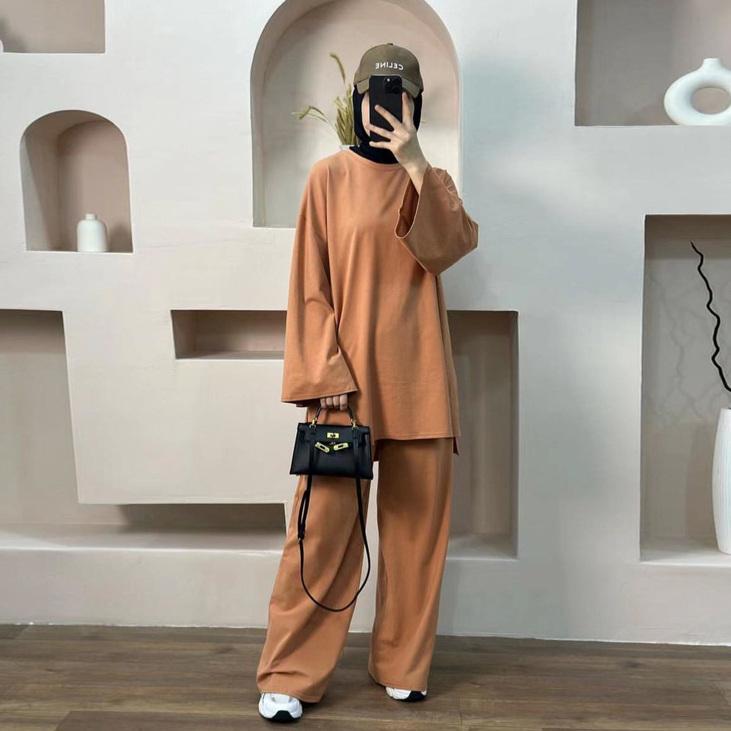 Middle East Dubai Turkey Solid Color Loose Two-piece Suit - Meesal
