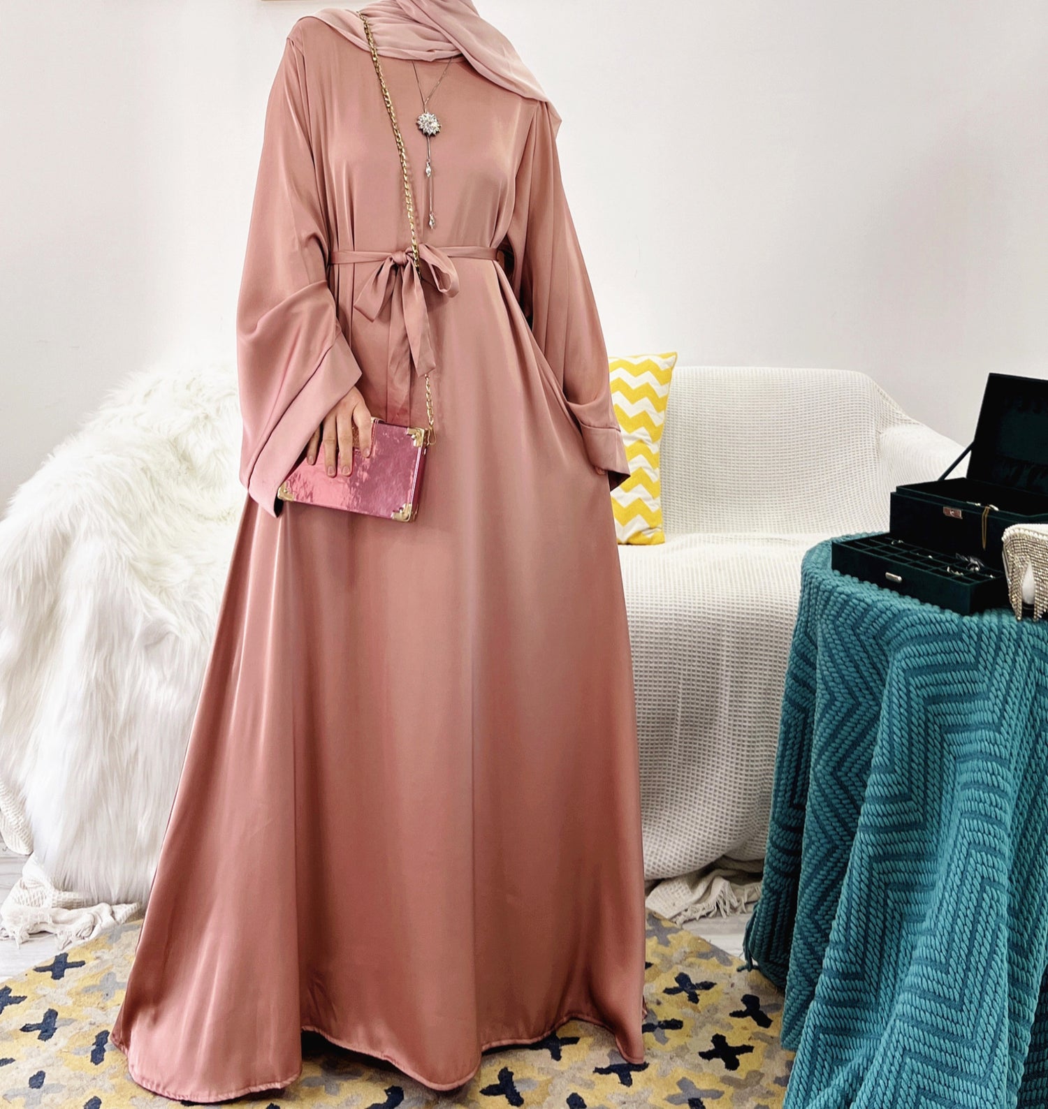 Turkish Solid Color Plus Size Multicolor Robe Dress - Meesal