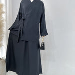 Solid Color Casual Lace Up Middle East Dubai Top And Skirt Suit - Meesal