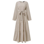Women Polka Dot Long Sleeve Dress Stylish Belts Party Robe - Meesal