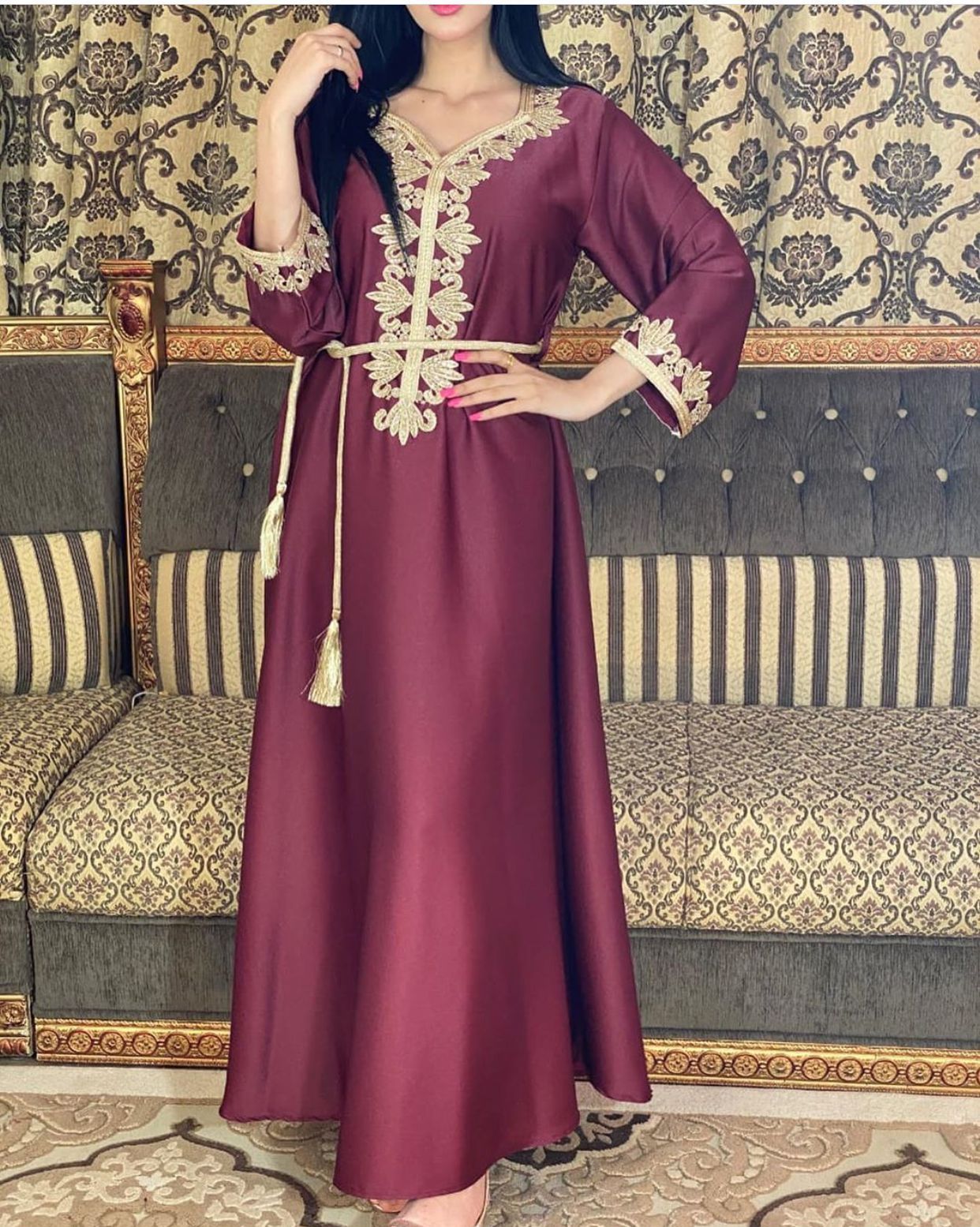 Middle East Dubai Embroidery  Bronzing Lace Jalabiya Dress - Meesal