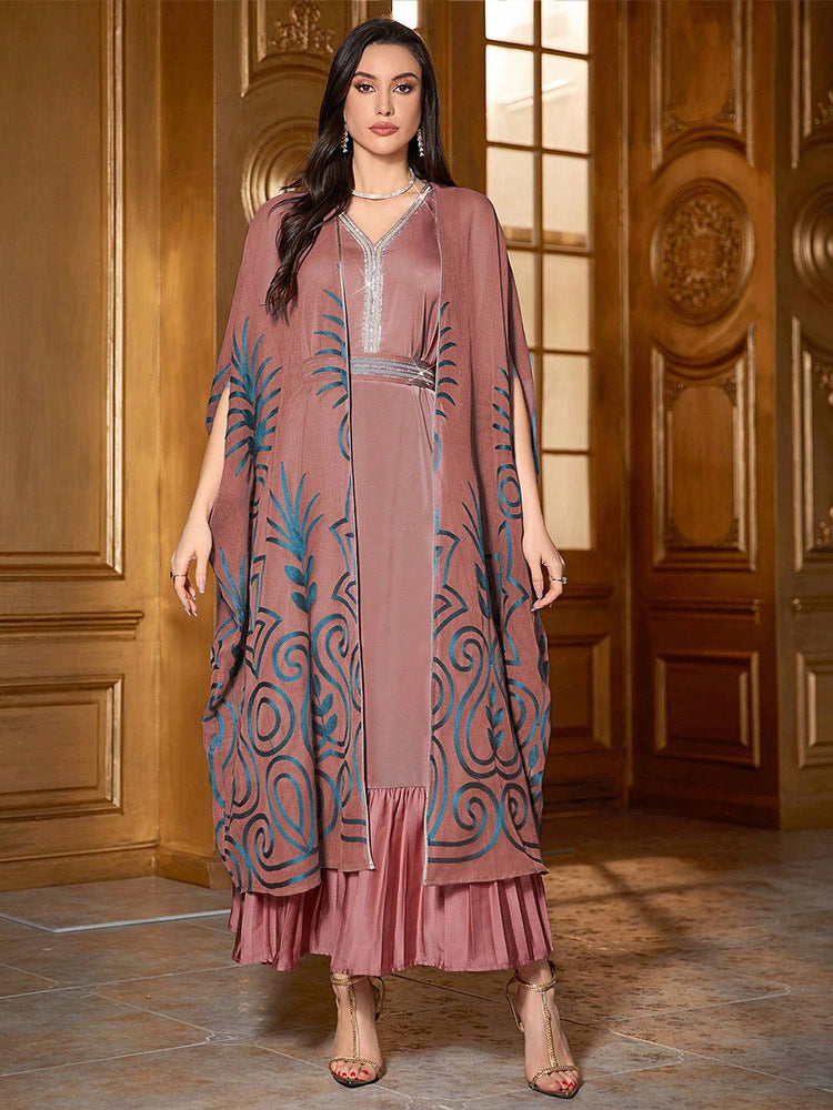 Fashion  Embroidered 34 Sleeve Dubai Robe - Meesal