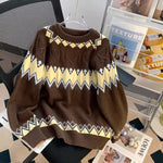 Loose Korean Style Rhombus Knitted Top - Meesal