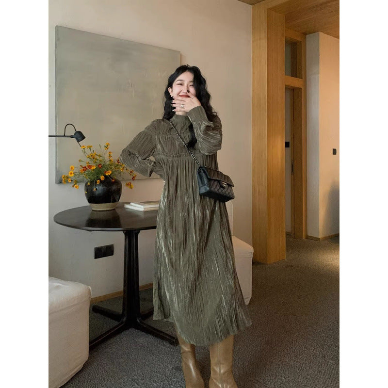 Autumn And Winter French Vintage Velvet Dress Women - Meesal