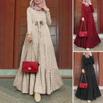 Women Polka Dot Long Sleeve Dress Stylish Belts Party Robe - Meesal