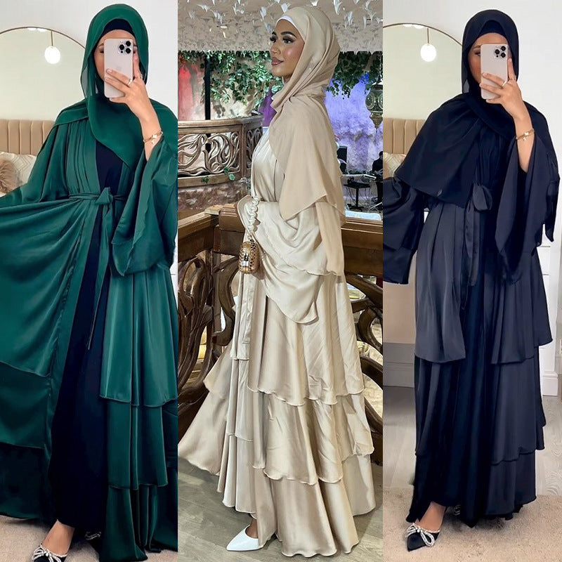 Muslim Fashion Solid Color Robe Abaya Outer Wear Cardigan - Meesal
