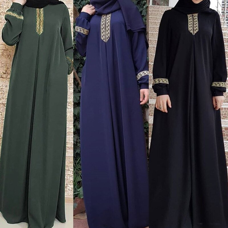 Women Plus Size Print Abaya Jilbab Muslim Maxi Dress - Meesal