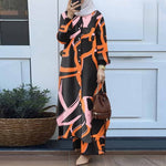 Muslim Suit Two-piece Spring And Autumn Clothing Retro Long Shirt Wide Leg Pants Suit - Meesal