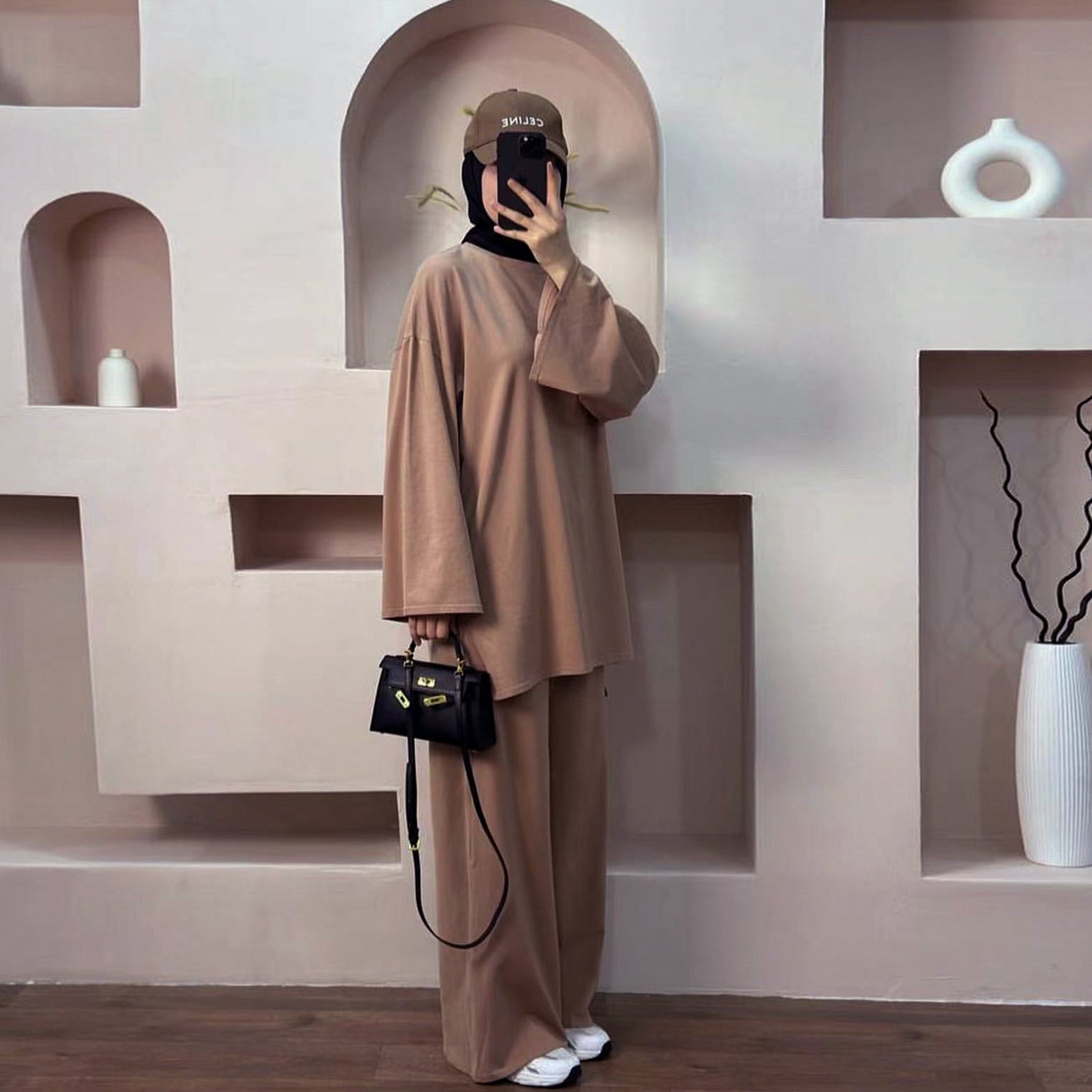 Middle East Dubai Turkey Solid Color Loose Two-piece Suit - Meesal