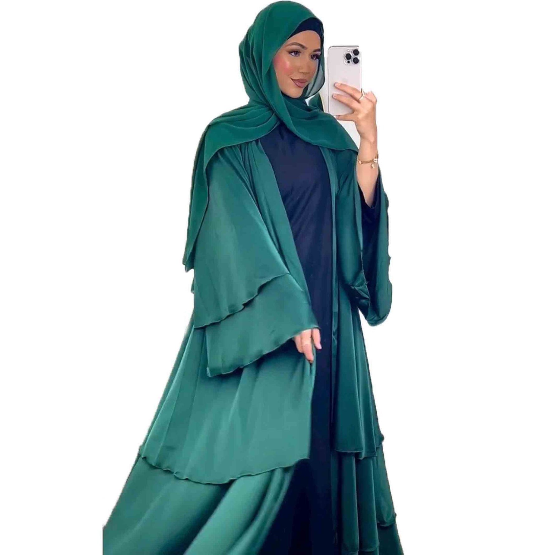 Muslim Fashion Solid Color Robe Abaya Outer Wear Cardigan - Meesal