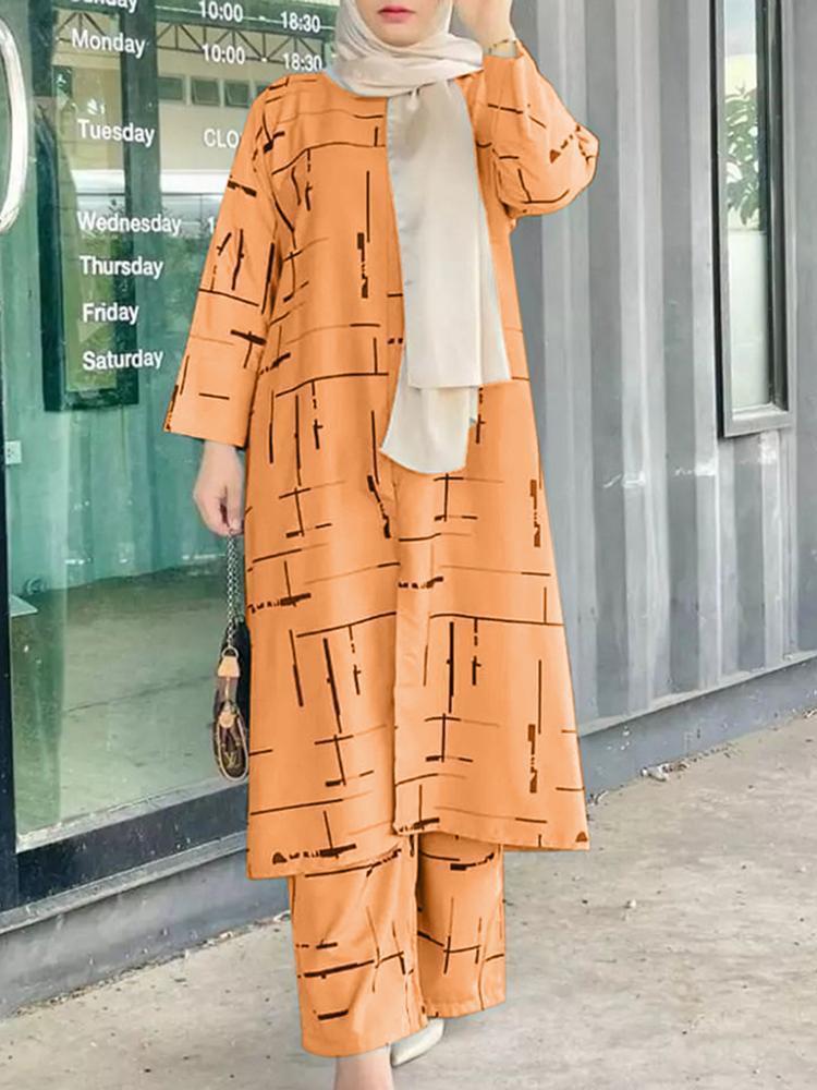 Women's Muslim Print Daily Suit Army Green Fashion Casual Set - Meesal