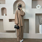 Middle East Dubai Turkey Solid Color Loose Two-piece Suit - Meesal