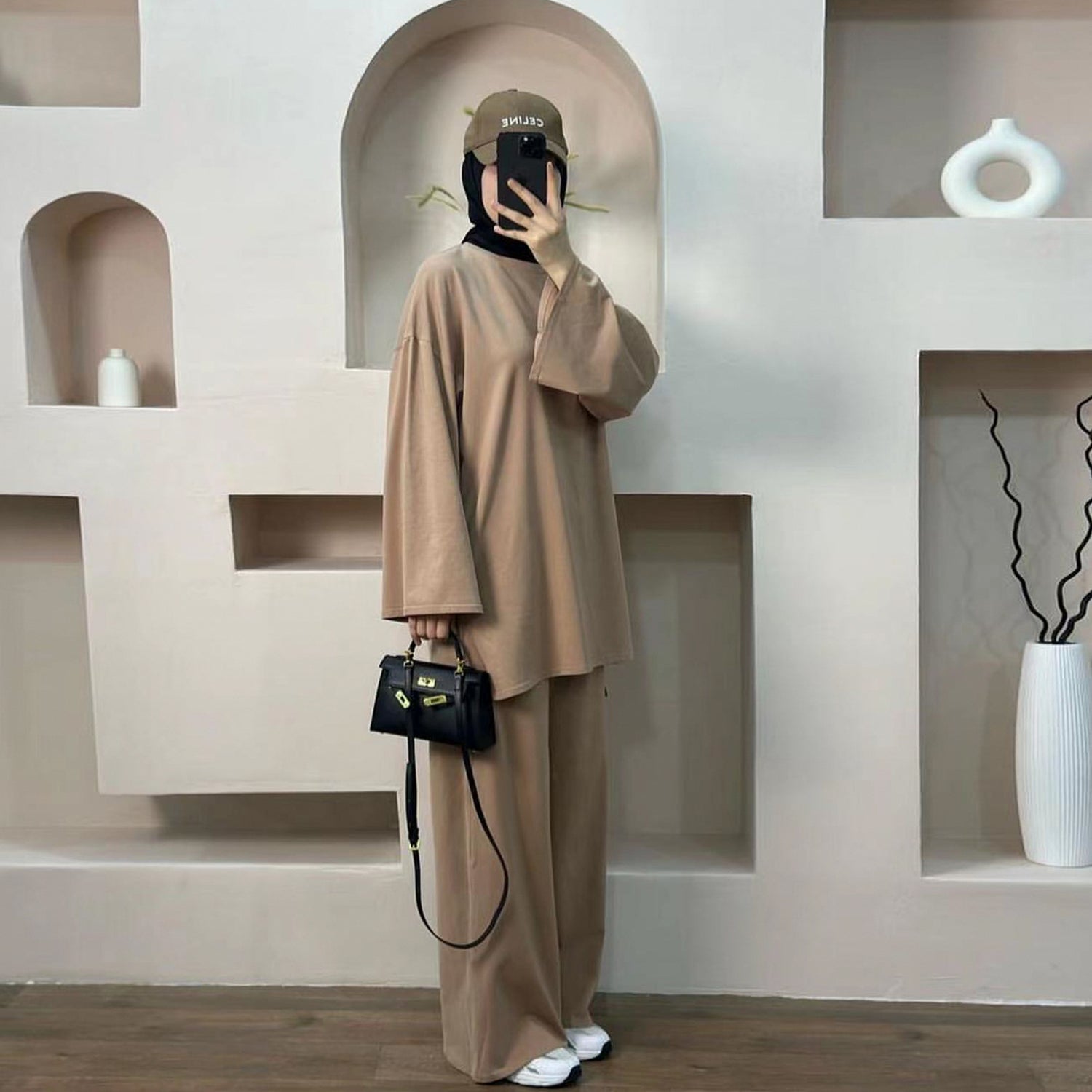 Middle East Dubai Turkey Solid Color Loose Two-piece Suit - Meesal