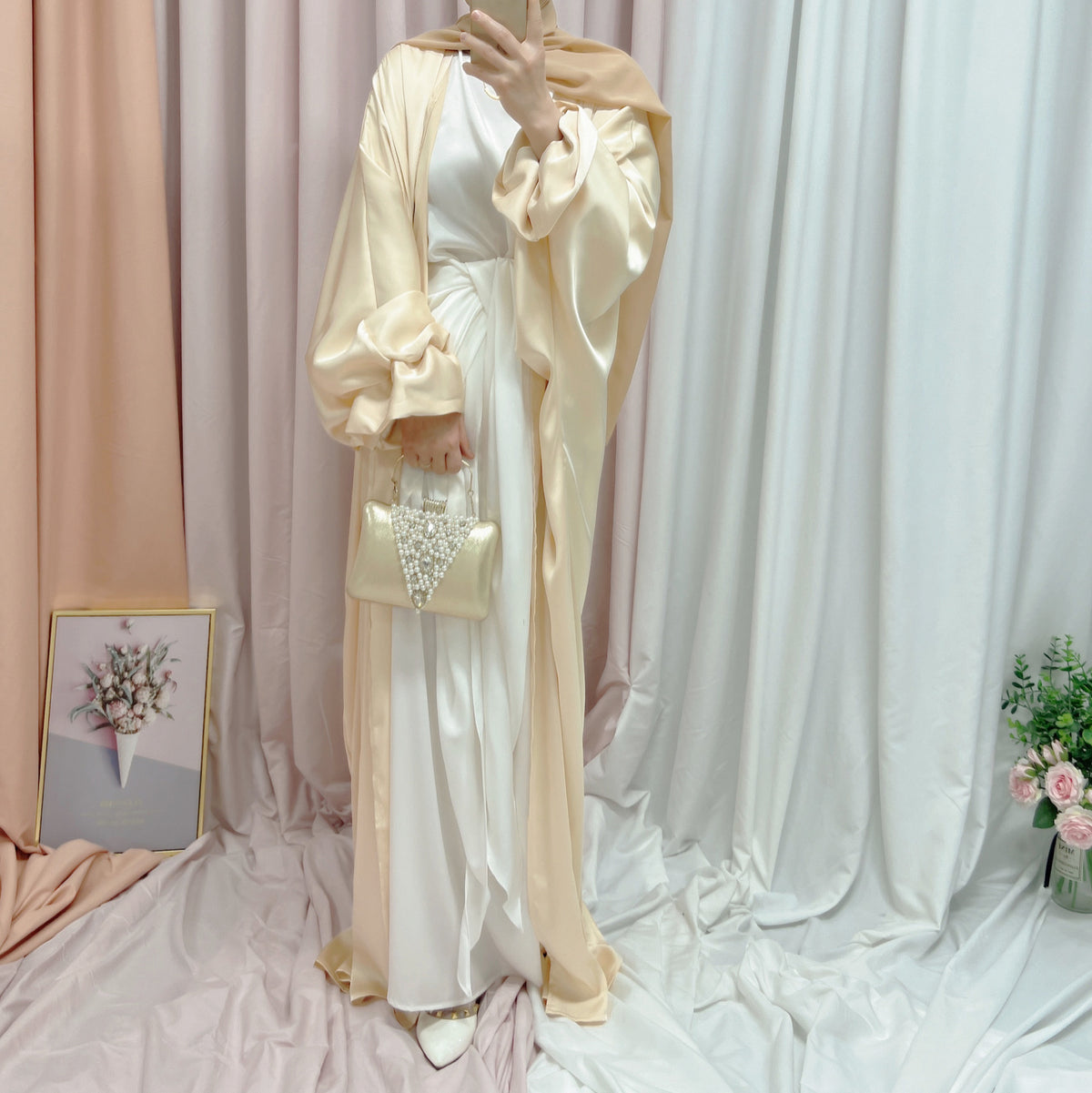 Puff Sleeve Cardigan Dubai Elegant Dress - Meesal