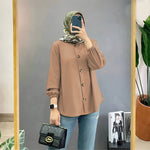 Muslim Ice Silk Wrinkle Stand-up Collar Literary Vintage Cardigan Loose Shirt Women - Meesal
