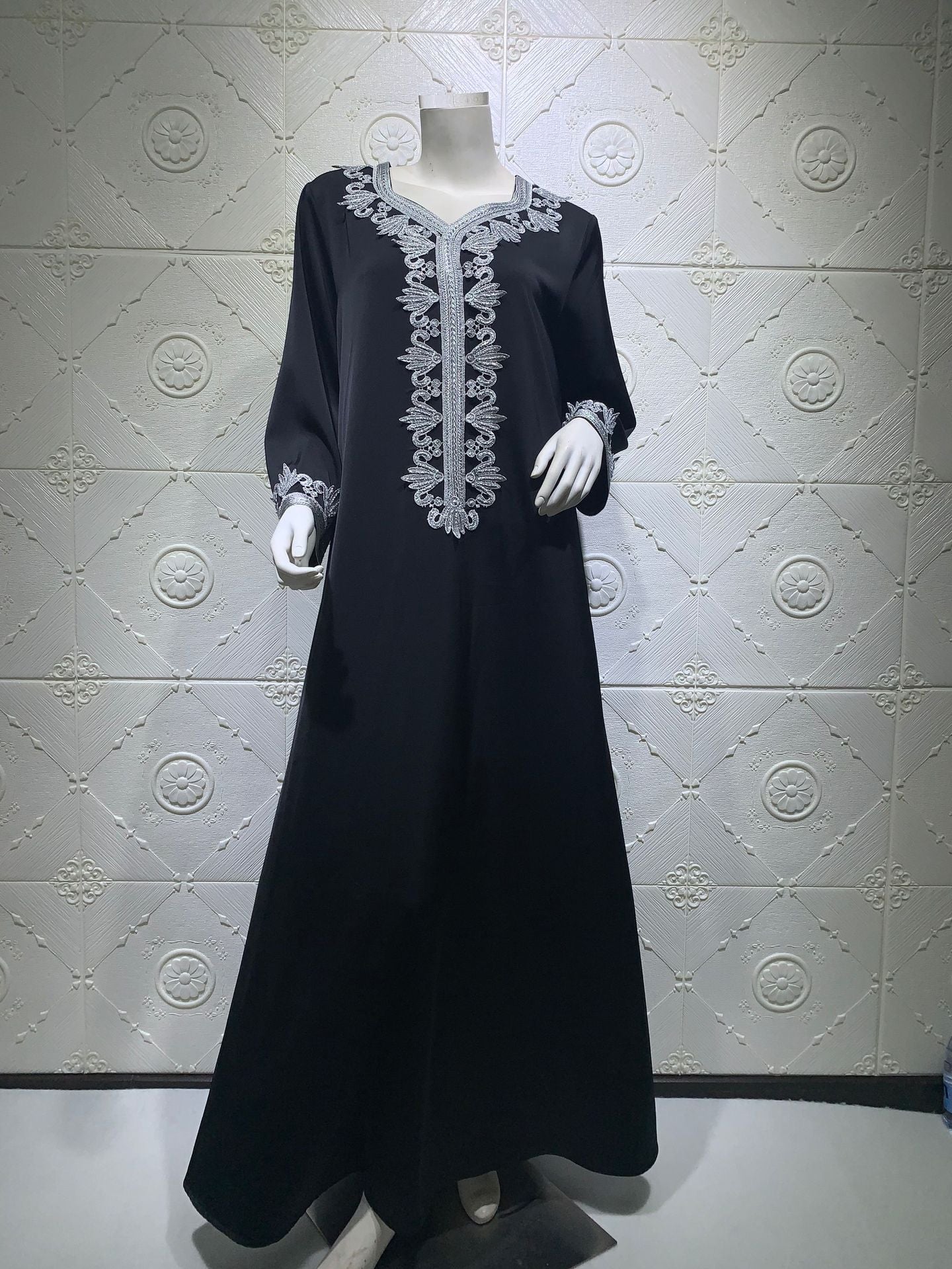 Middle East Dubai Embroidery  Bronzing Lace Jalabiya Dress - Meesal