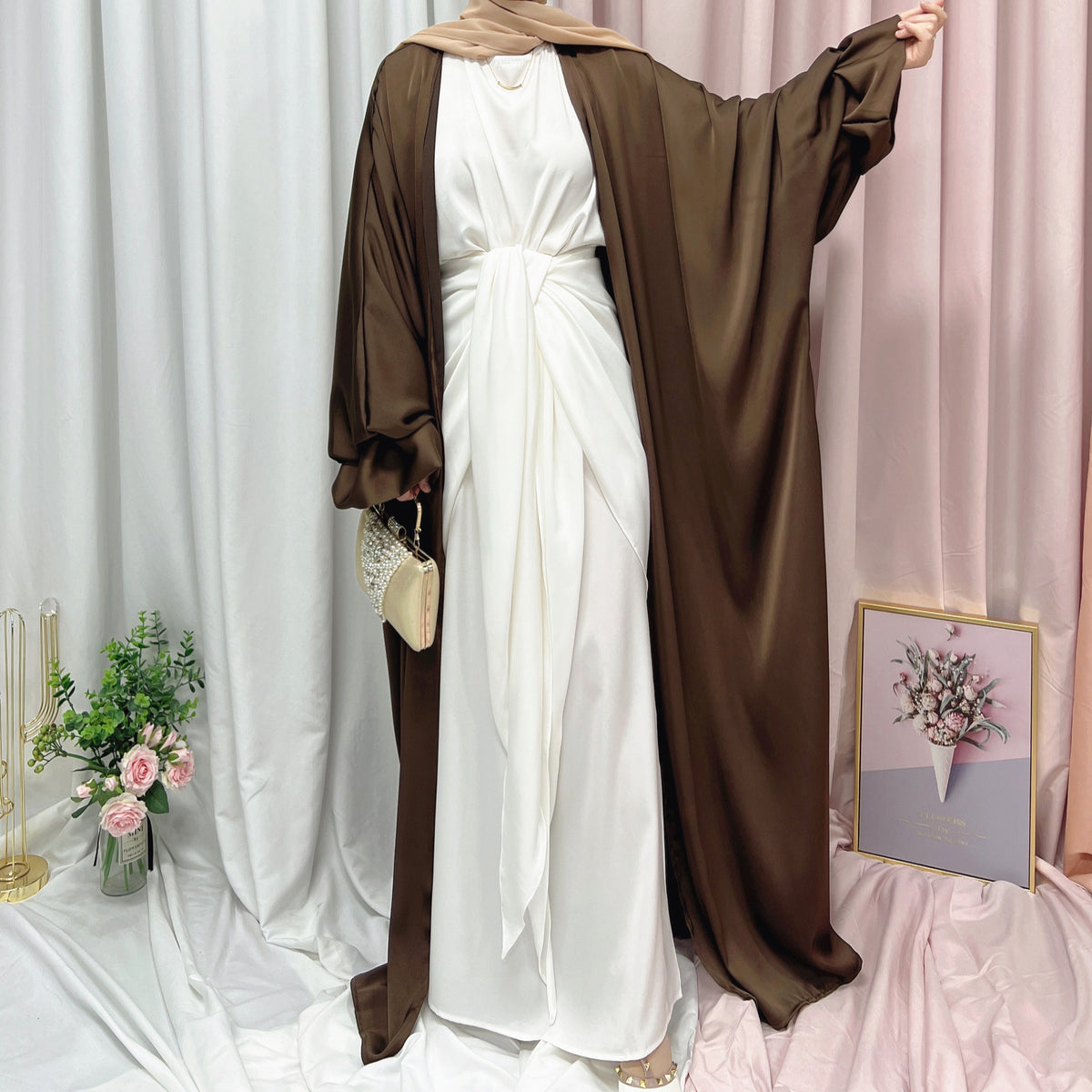 Puff Sleeve Cardigan Dubai Elegant Dress - Meesal