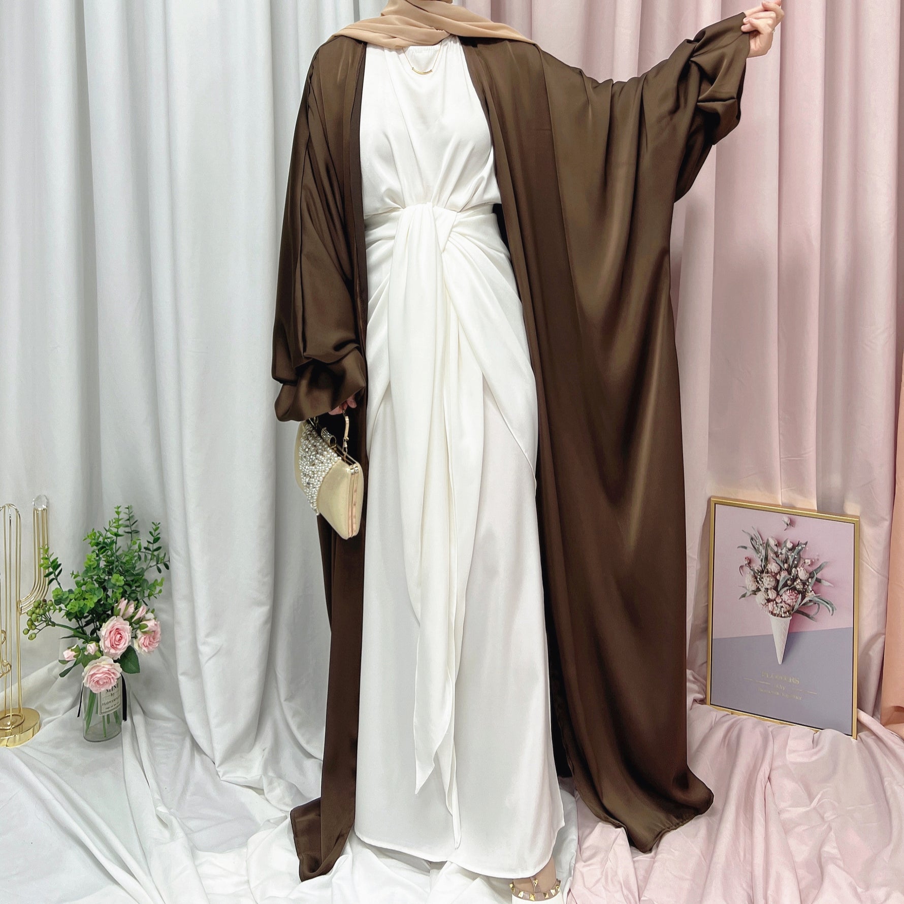 Puff Sleeve Cardigan Dubai Elegant Dress - Meesal
