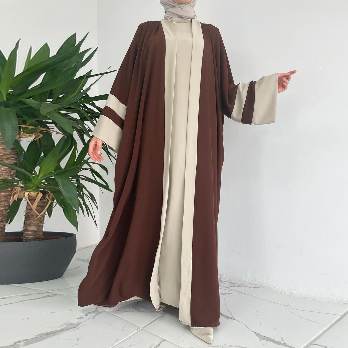 Women's Muslim Long Dress Abaya Two-piece Suit - Meesal