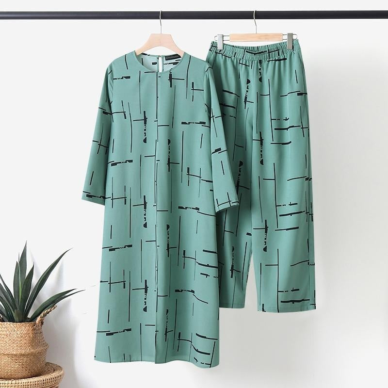 Women's Muslim Print Daily Suit Army Green Fashion Casual Set - Meesal