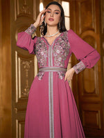 Turkish Robe Fashion Embroidered Chiffon Dress - Meesal