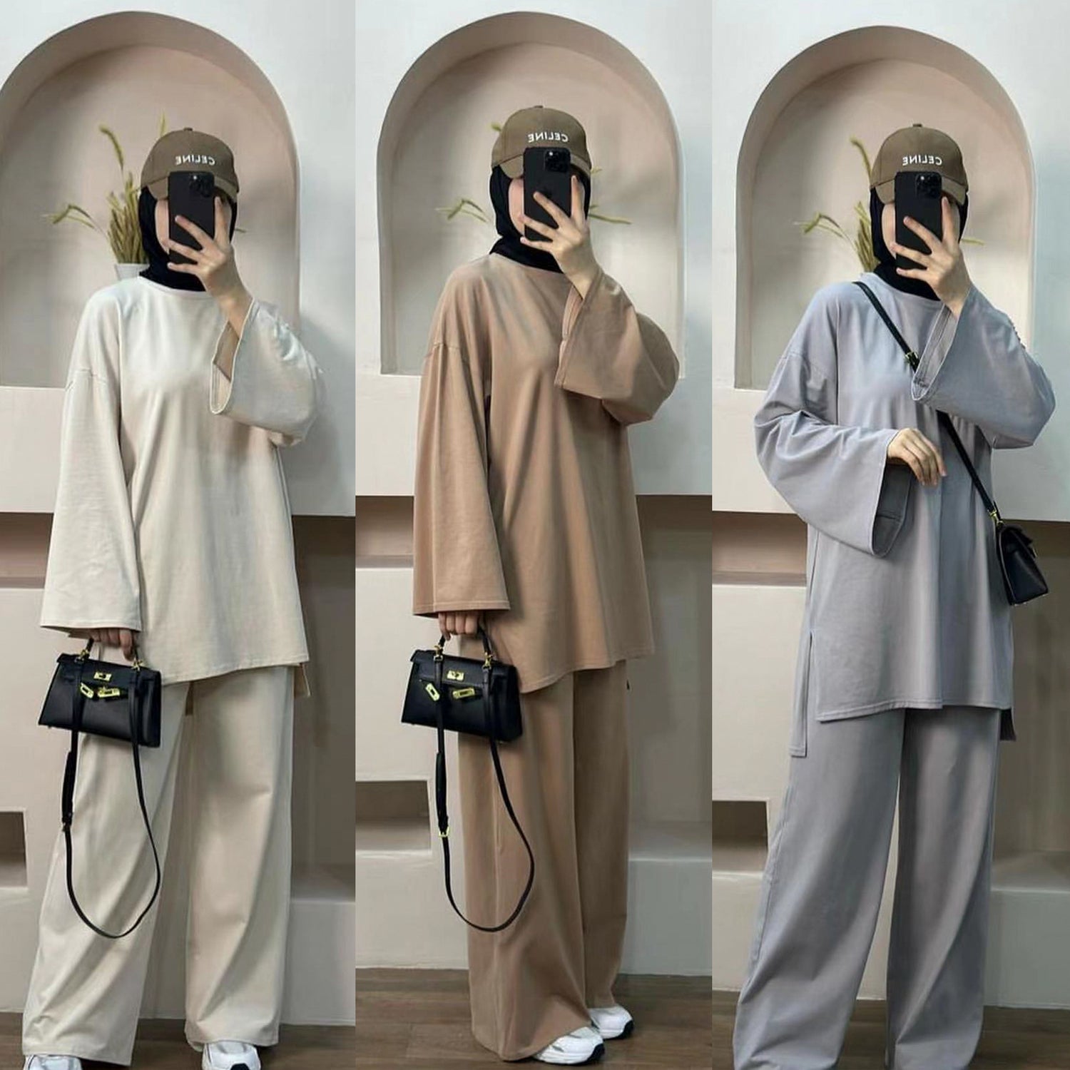 Middle East Dubai Turkey Solid Color Loose Two-piece Suit - Meesal