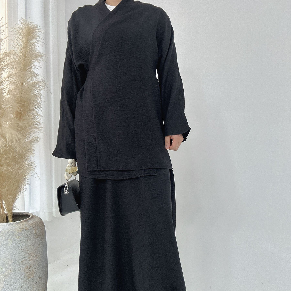 Solid Color Casual Lace Up Middle East Dubai Top And Skirt Suit - Meesal