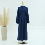 Middle East Turkey Dubai Solid Color Drawstring Sleeve Dress - Meesal