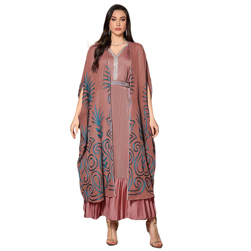 Fashion  Embroidered 34 Sleeve Dubai Robe - Meesal