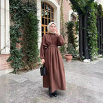 Middle East Turkey Dubai Solid Color Drawstring Sleeve Dress - Meesal