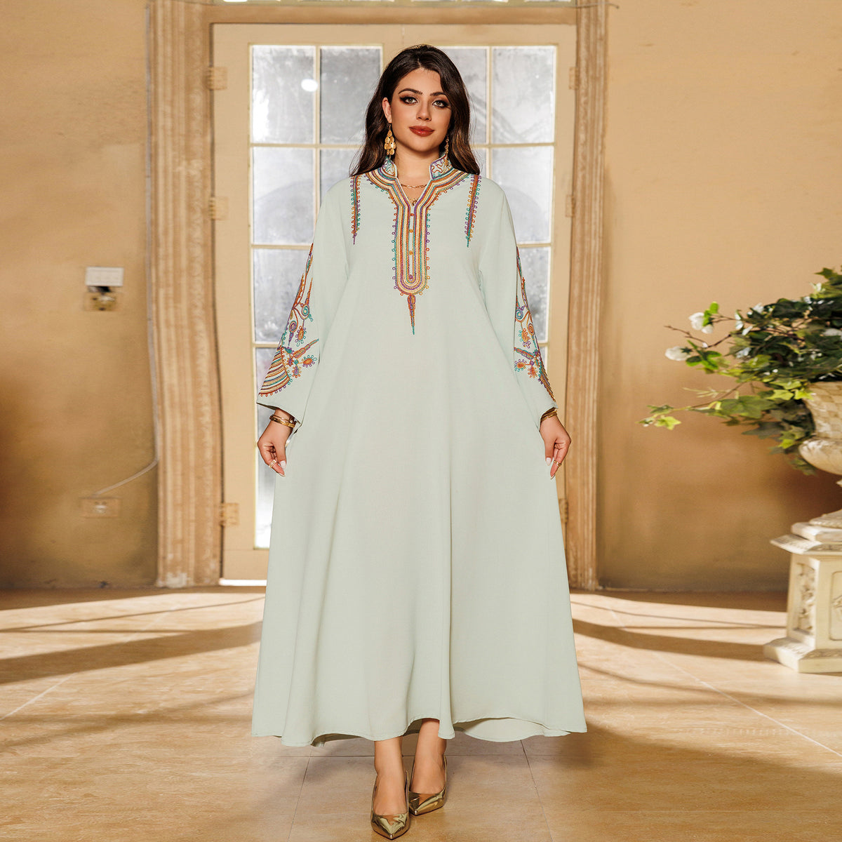 Women's Embroidered Rope Embroidered Muslim Dress - Meesal