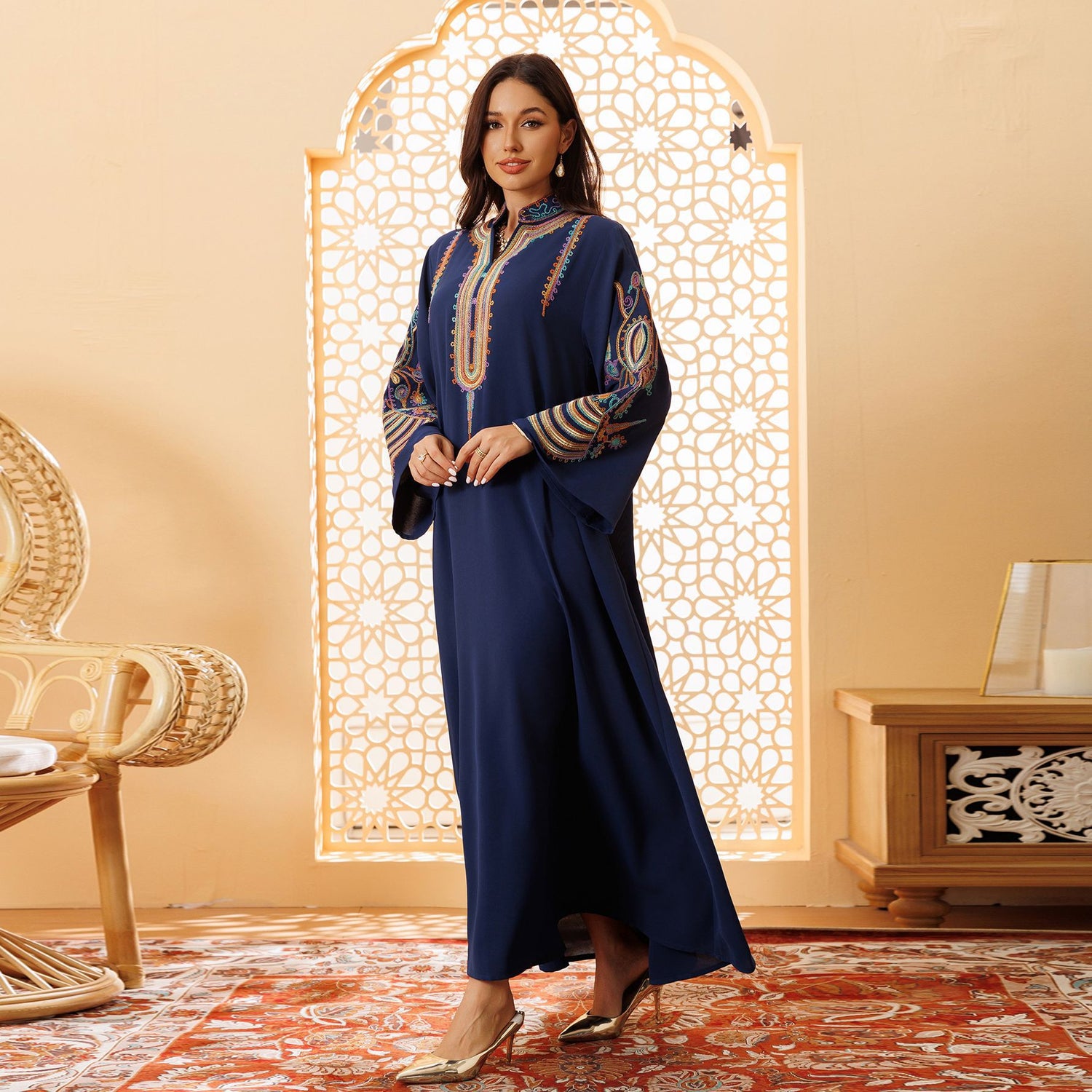 Women's Embroidered Rope Embroidered Muslim Dress - Meesal