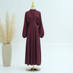 Middle East Turkey Dubai Solid Color Drawstring Sleeve Dress - Meesal