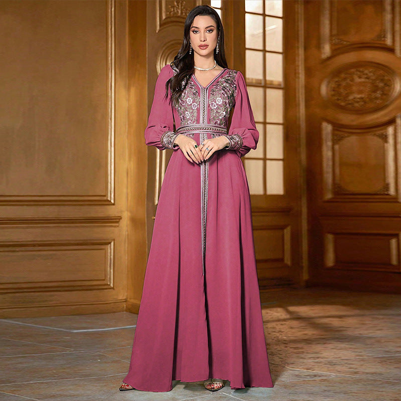 Turkish Robe Fashion Embroidered Chiffon Dress - Meesal