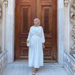 Middle East Turkey Dubai Solid Color Drawstring Sleeve Dress - Meesal