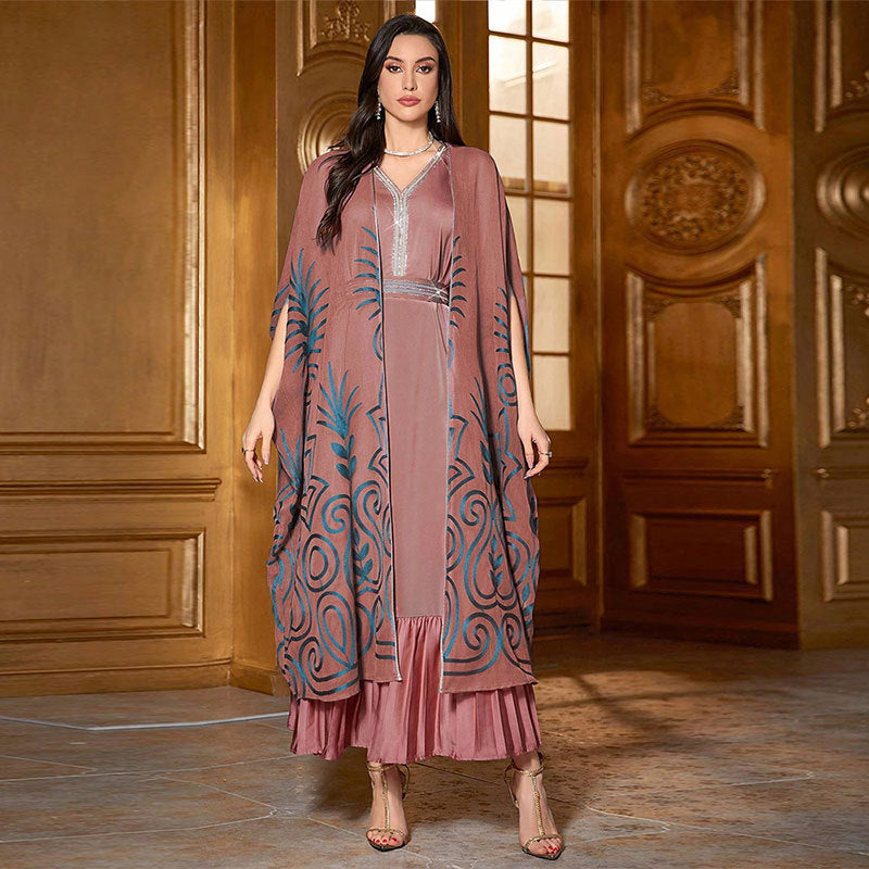 Fashion  Embroidered 34 Sleeve Dubai Robe - Meesal