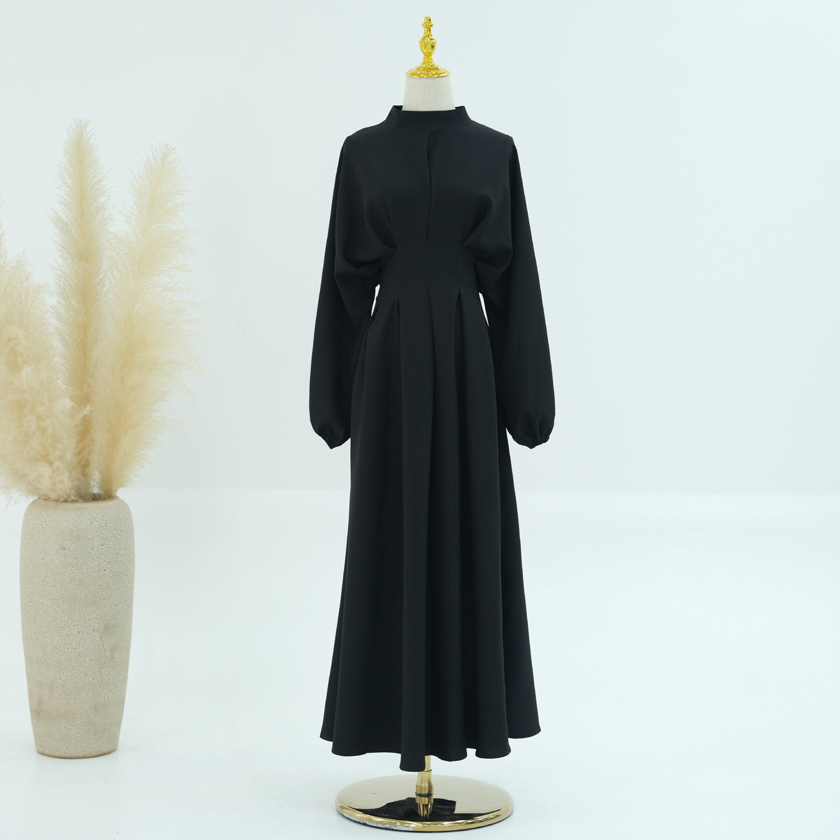 Middle East Turkey Dubai Solid Color Drawstring Sleeve Dress - Meesal