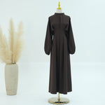Middle East Turkey Dubai Solid Color Drawstring Sleeve Dress - Meesal