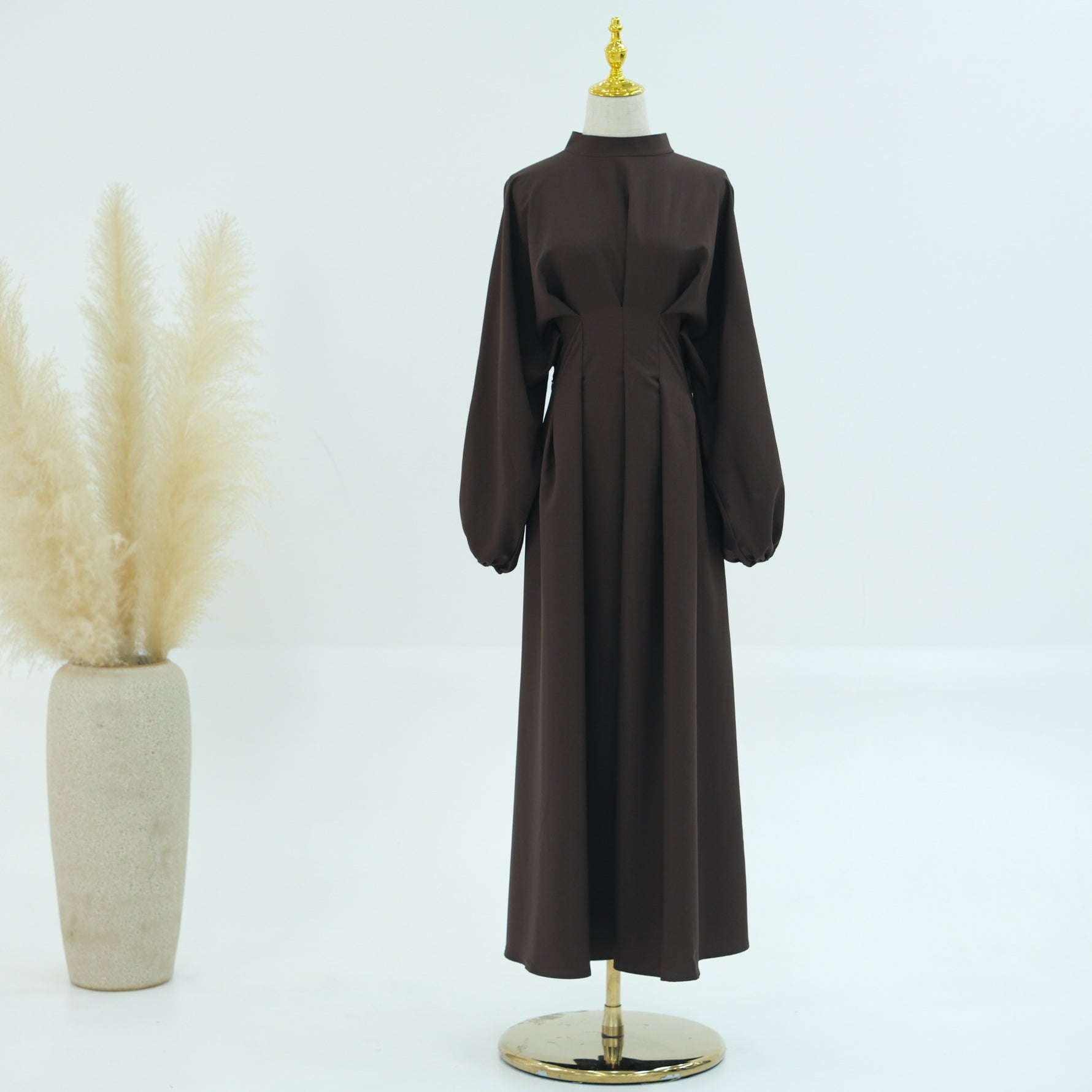Middle East Turkey Dubai Solid Color Drawstring Sleeve Dress - Meesal